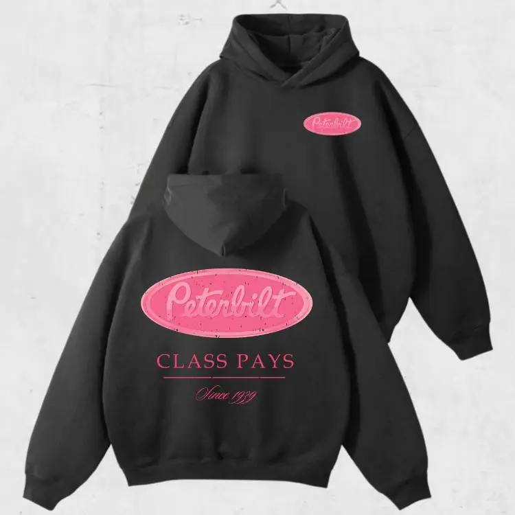 Peterbilt Pink Hoodie, Unisex Vintage Graphic Hoodie Sweatshirt T-Shirt, Soft Cotton for Men & Women, Classic Truck Design, Bold Peterbilt Logo, Ideal Gift for Truck Enthusiasts