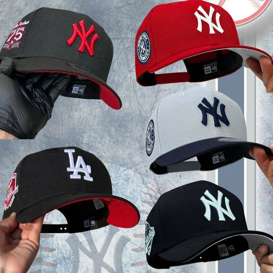 New Era MLB LA Dodgers & NY Yankees 9FORTY 59FIFTY Snapback Adjustable Baseball Cap Red White Gray Embroidered NY Logo Flat Brim Adjustable Unisex Baseball Hat Retro Vintage Streetwear Look USA Urban Fashion Trend 2026 TikTok Viral Headwear