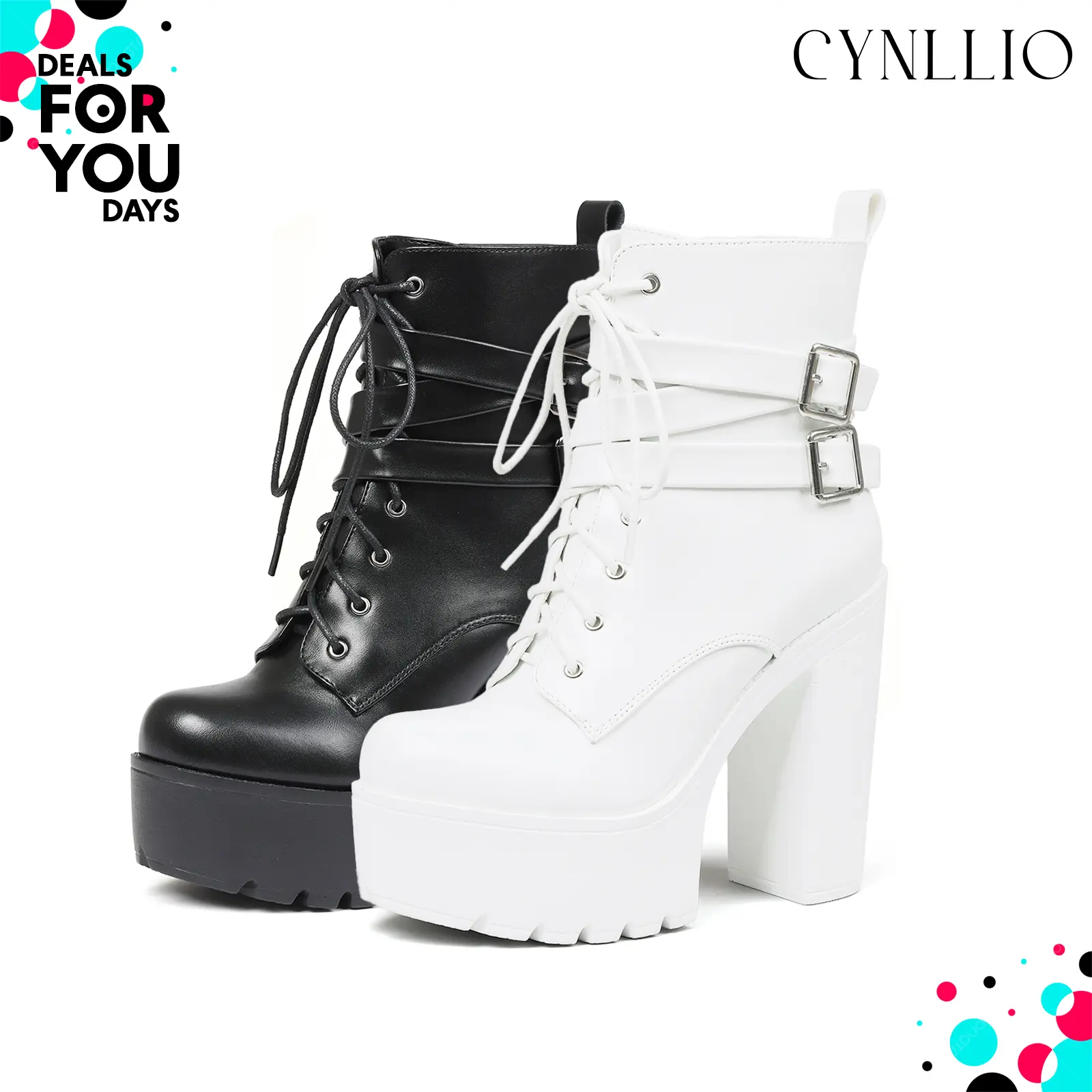 CYNLLIO Womens Gothic Ankle Boot Chunky Platform High Heel Rounded Toe Cross Ankle Strap Side Zipper Lace Up Adjustable Buckle Comfy Concert Party Nightclubs Outing Casual Goth Punk Retro Summer Shoes