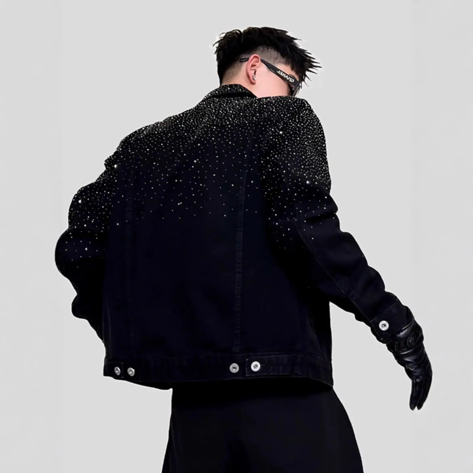 Men's Western Jacket with Sparkling Hot-Fix Stones, Wear-Resistant Long Sleeve Cowboy Outerwear for a Trendy Light Luxury Look