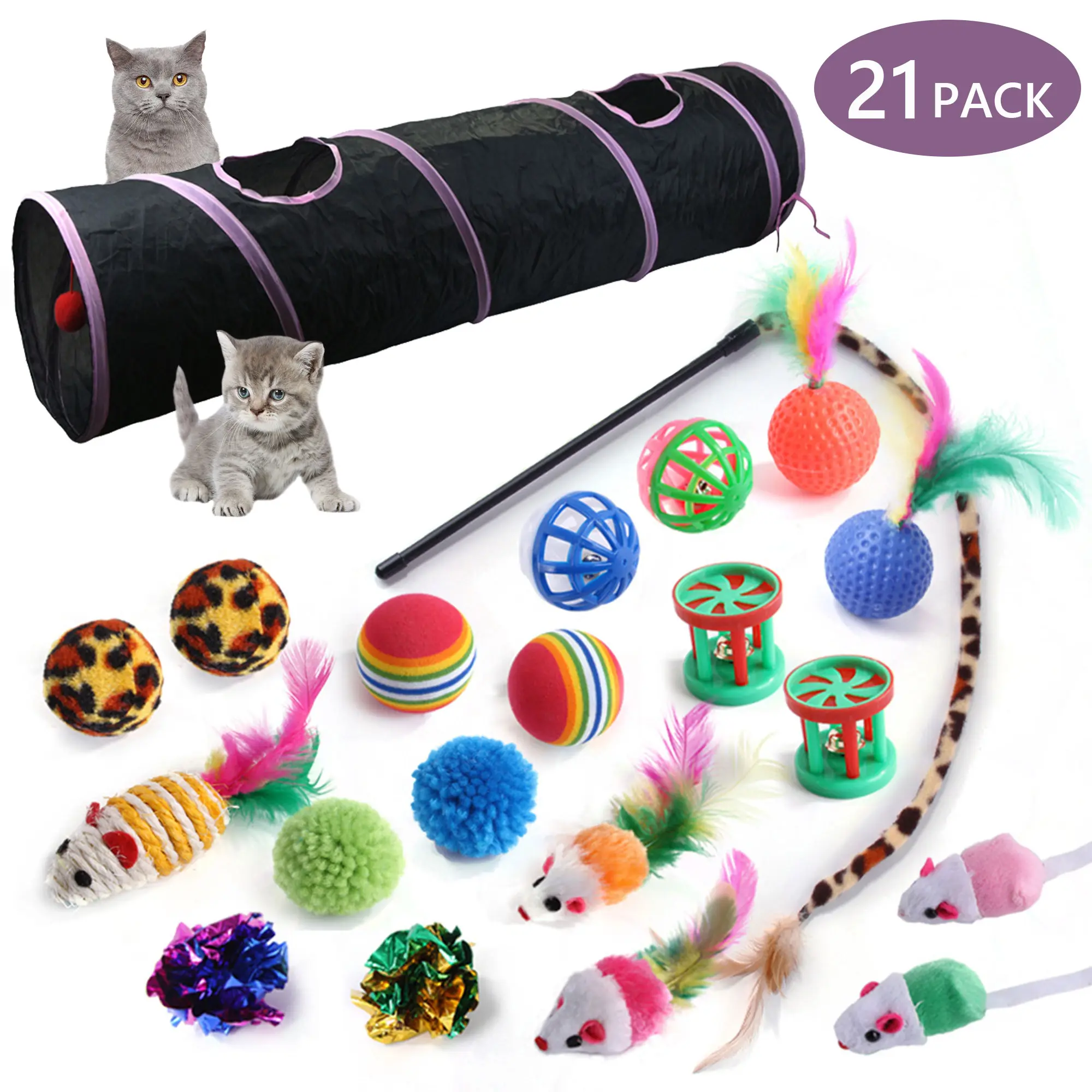 Cat Toys 21Pcs Kitten Toy Set Tunnel Interactive Black Straight Through Cat Toy Set with Fluffy Mouse for Cats Cat Toys 21Pcs Kitten Toy Set Tunnel Interactive Black Straight Through Cat Toy Set with Fluffy Mouse for Cats