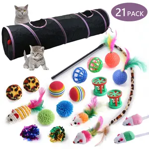 Cat Toys 21Pcs Kitten Toy Set Tunnel Interactive Black Straight Through Cat Toy Set with Fluffy Mouse for Cats