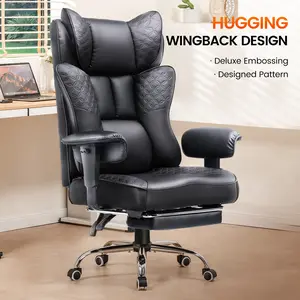 COMHOMA Heavy Duty King-Sized PU Leather Ergonomic Gaming Chair - Height-Adjustable Reclinable Office Chair with 400lb Capacity, 150° Recline, Footrest, Wide Embossed Throne Design, Spring Support (Computer Gaming Use),summerwins