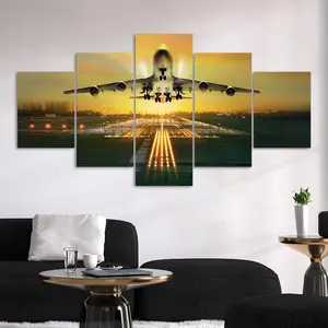 Airplane Pattern Canvas Unframed Painting, 5 Counts/set Modern Wall Art Poster, Wall Art Decor for Home Living Room Bedroom Office, Decorative Artwork, Ornaments