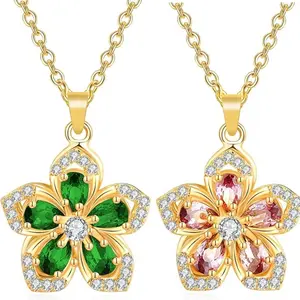 Rotatable Crystal Flower Necklace - Trendy Rhinestone Pendant with Floral Design | Elegant Link Chain Jewelry for Women