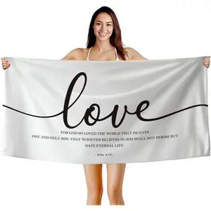 Christian Love Beach Towel, Abstract Scripture Bible Verse John 3:16 Bath Towels for Bathroom Swimming Pool, Rustic Black and White Microfiber Beach Towels Decor 30x60in