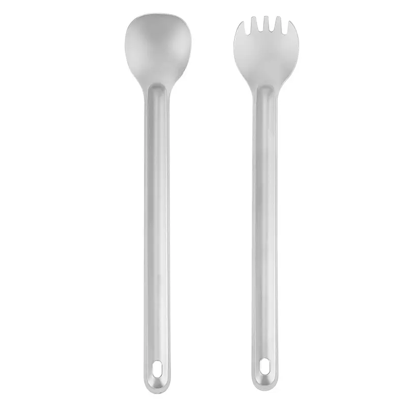 Pure Titanium Outdoor Long Handle Fork Spoon Set, Cutlery Utensil Sets, Durable Stainless Steel Cutlery for Camping & Hiking, Eco-Friendly Tableware, Handy Set Utensils, Camping Kitchenware