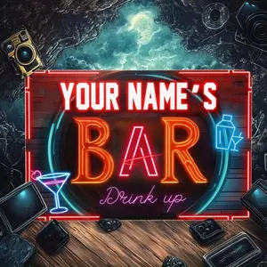 1pc Bar Sign - "YOUR NAME'S BAR" Neon Wall Art, non-light-up .Aluminum  with "Drink up" Text, Ideal for Home, Family, or Basement Bars, Basement Bar  |   Retro B decor