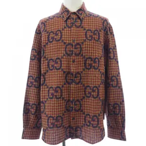 Pre-owned GUCCI Wool Small Leather Goods Maxi GG Gingham Shirt