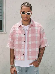 Men's Fashion Short Sleeve Plaid Polo Shirt, Casual Sport Streetwear, Fitted H-Type, All Seasons, Comfortable Soft Fabric