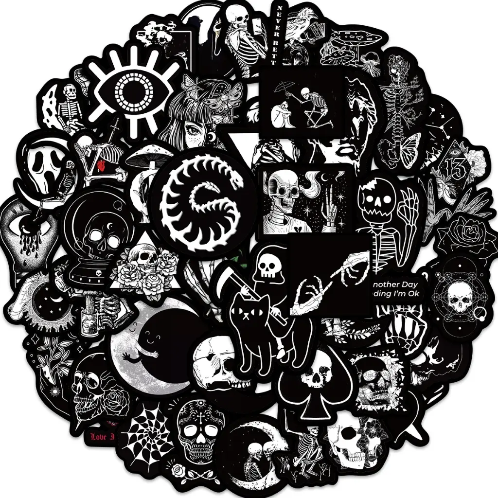 50pcs Dark Gothic Horror Black Waterproof Stickers For Skateboard Laptop Phone Helmet Wall Decalswhimsywashiwonders