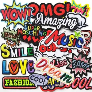 22pcs DIY Word Patches Embroidery Mix Patterns Iron On/Sew On Applique for Clothes Backpacks T-Shirt Jeans Skirt Vests Scarf Hat Bag (Style 10)