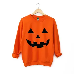 Simply Sage Market Pumpkin Face Sweatshirt - L - Orange