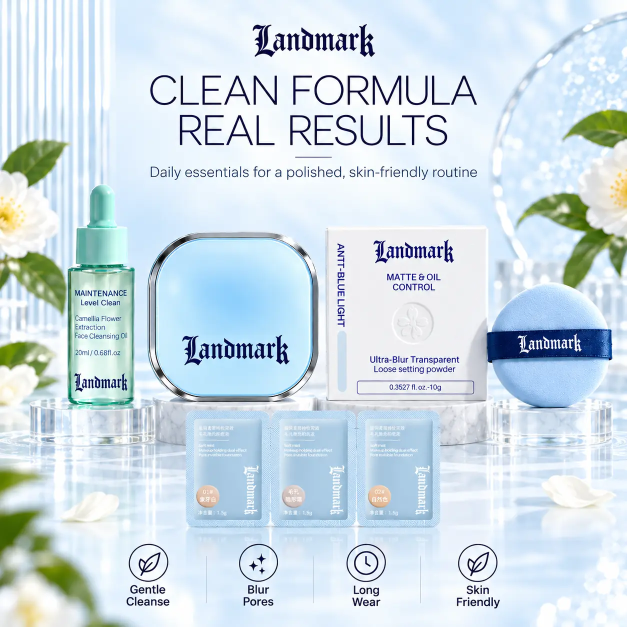 LANDMARK Ultra‑Blur Transparent Loose Setting Powder, Talc‑Free Clean Beauty Setting Powder, Oil Control Blurring Pores, Suitable for Sensitive‑Prone Skin