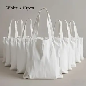 Set of 5/10/20 minimalist canvas tote bags, designed for heat transfer/sublimation printing, blank for hand-painting, embroidery, durable tote bags perfect for travel, shopping, picnics, commuting, holiday gifts, Summer beach bag