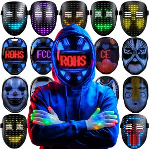 Prank Toy Halloween LED Ghost Face Mask with Gesture Sensing, Rechargeable Light Up Scream Mask with 50/115  LED Display Patterns, Type-C Charging, Lightweight Cosplay Costume for Halloween Party, Carnival, Festival, Rave, Boys, Girls, Teens & Adults