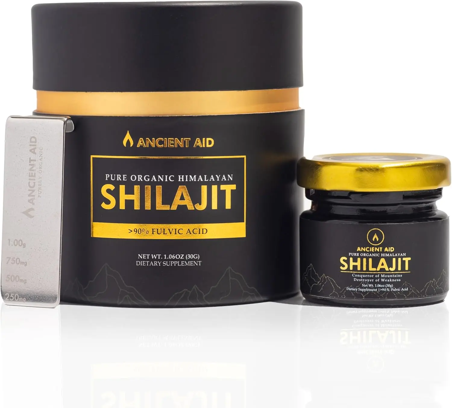 Ancient Aid Organic Himalayan Shilajit Resin | 90%+ Fulvic Acid, 87+ Trace Minerals | Pure Natural Adaptogen for Energy, Vitality & Focus | For Men & Women | 60 Servings | USA Lab Tested
