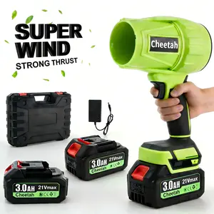 Cheetah Cordless Leaf Blower with Black Sleeve, 21V Max Brushless Motor, 2 x 3000mAh Batteries, Violent Turbo Fan, 1000G Strong Thrust for Car Drying, Leaf Cleaning & Snow Removal Adjustable metal Power impact electric cleanup garden