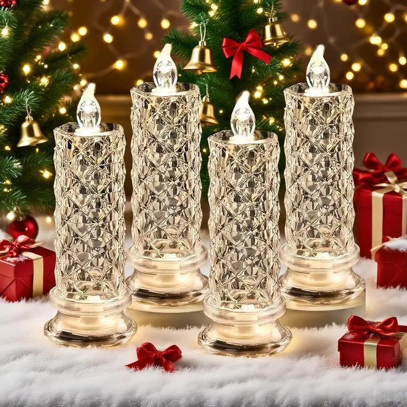 3-Piece LED Crystal Candle Decorative Lights Set - Festival Style Christmas Decor, Bedroom Glow, Anniversary Glow, 3-Piece Decor Set Gift