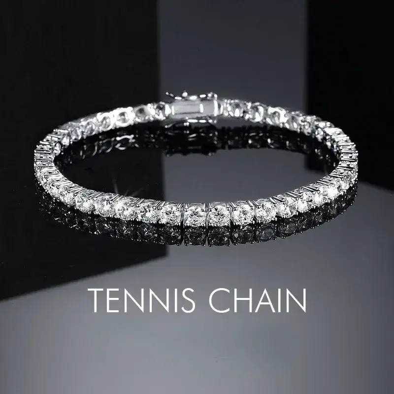 Luxury Hiphop IED Out 3mm 4mm 5mmTennis Bracelet Full Diamond 925 Silver Plated Wedding Party Jewelry Bracelets for Women Man