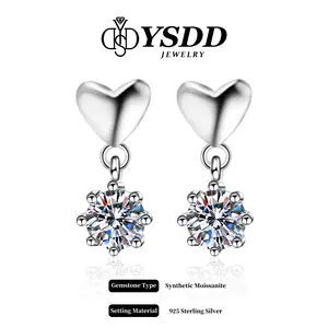 【6.13 Dangling Earring】 Lovely Heart Dangling Studs 0.6CT Total vvs Synthetic Moissanite Earrings in 925 Sterling Silver
