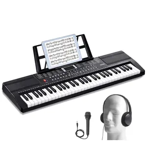 【DealsForYouDays】VEVOR 61 Key Digital Keyboard Piano,  200 Tones 200 Rhythms, Electric Portable Piano Keyboard Kit with 60 Demo Songs Built-In Dual Speakers Headphones Microphone, Piano Stickers for Beginners Learning