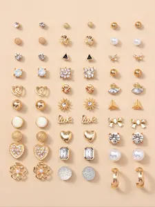 Women's 30 Pairs Letter & Heart Decor Zinc Alloy Earrings