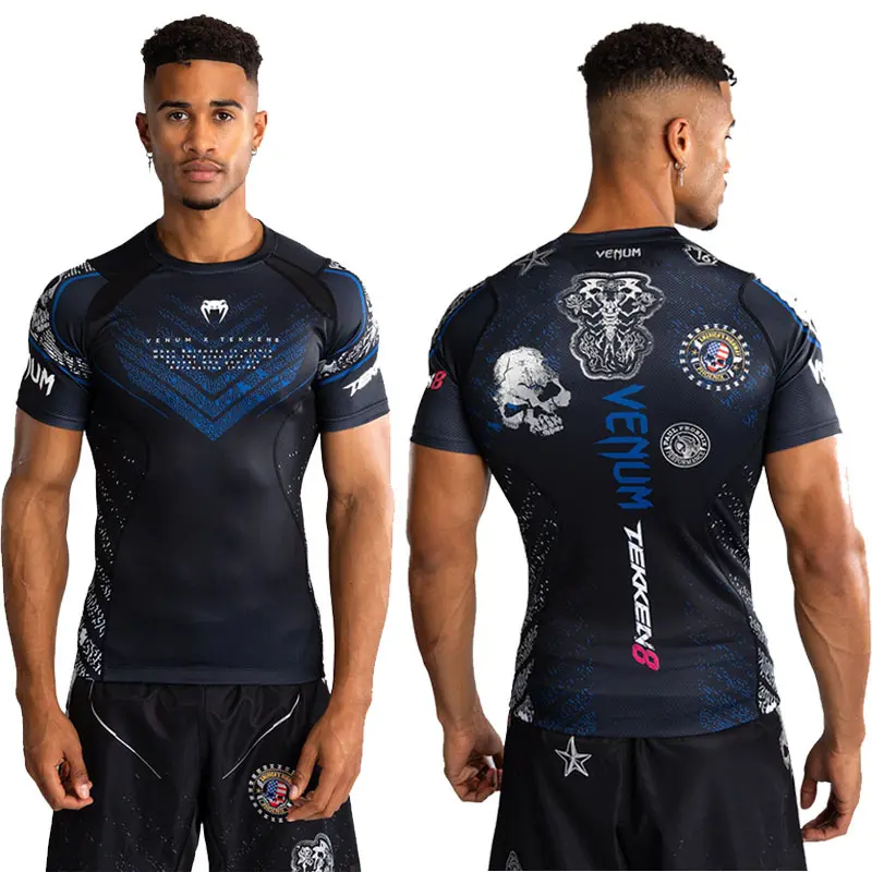VENUM High Elasticity Fighting Training Fitness Tight Training Short Sleeve, Tight Training Long Sleeve MMA Jiu Jitsu Quick Drying Compression Clothes Tights shaper shirt  Skull  Jersey Athletic Fitted Breathable Sleeveless Workout Tops
