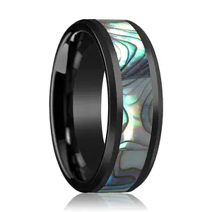 OAHU | Black Ceramic Ring, Mother of Pearl Inlay