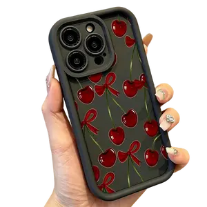 Cute  wine red cherry Phone Case for iPhone17Pro Max/11/12/13/14/15/16Compatible with the Samsung Galaxy S26 Ultra/S25/S24/S23/S22 series; features a precision-cut design for a snug fit, providing comprehensive protection