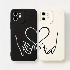 Couple Hand Holding Pattern Phone Case, 1 Count Anti-drop Total Protective Shockproof Phone Cover for iPhone 11 12 13 14 15 16 Series Screen Protector Black Protection Transparent