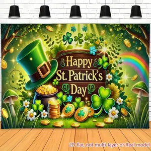 1PC,2D Flat Backdrop St. Patrick's Day Decoration Backdrop, Lucky Clover & Gold Coin Themed Party Backdrop, Irish Festival Decor Photography Backdrop, Party Event Decorative Curtain