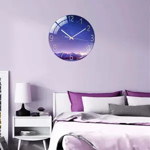 30cm Purple Romantic Wall Clock Bedroom Decor Glass Luxury Starry Sky Landscape 3D Clocks Modern Design Home Decor Mute Movement