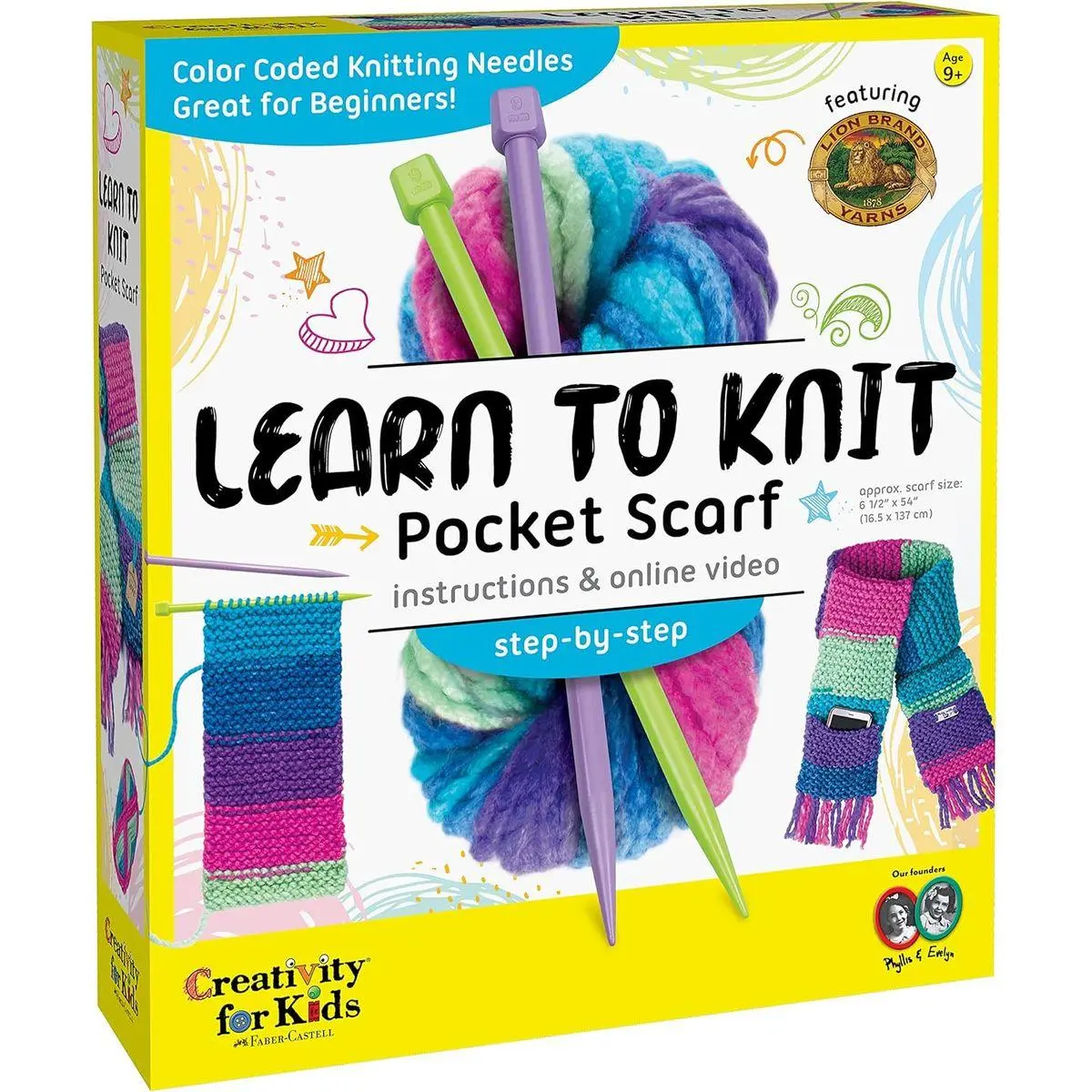 Learn to Knit Pocket Scarf - DIY Knitting Kit for Beginners, Kids Craft Kit
