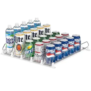 Drink Organizer for Fridge-Soda Can Organizer with Adjustable Self-Pushing Glide-Soda Dispenser for Fridge (5 Row, White)
