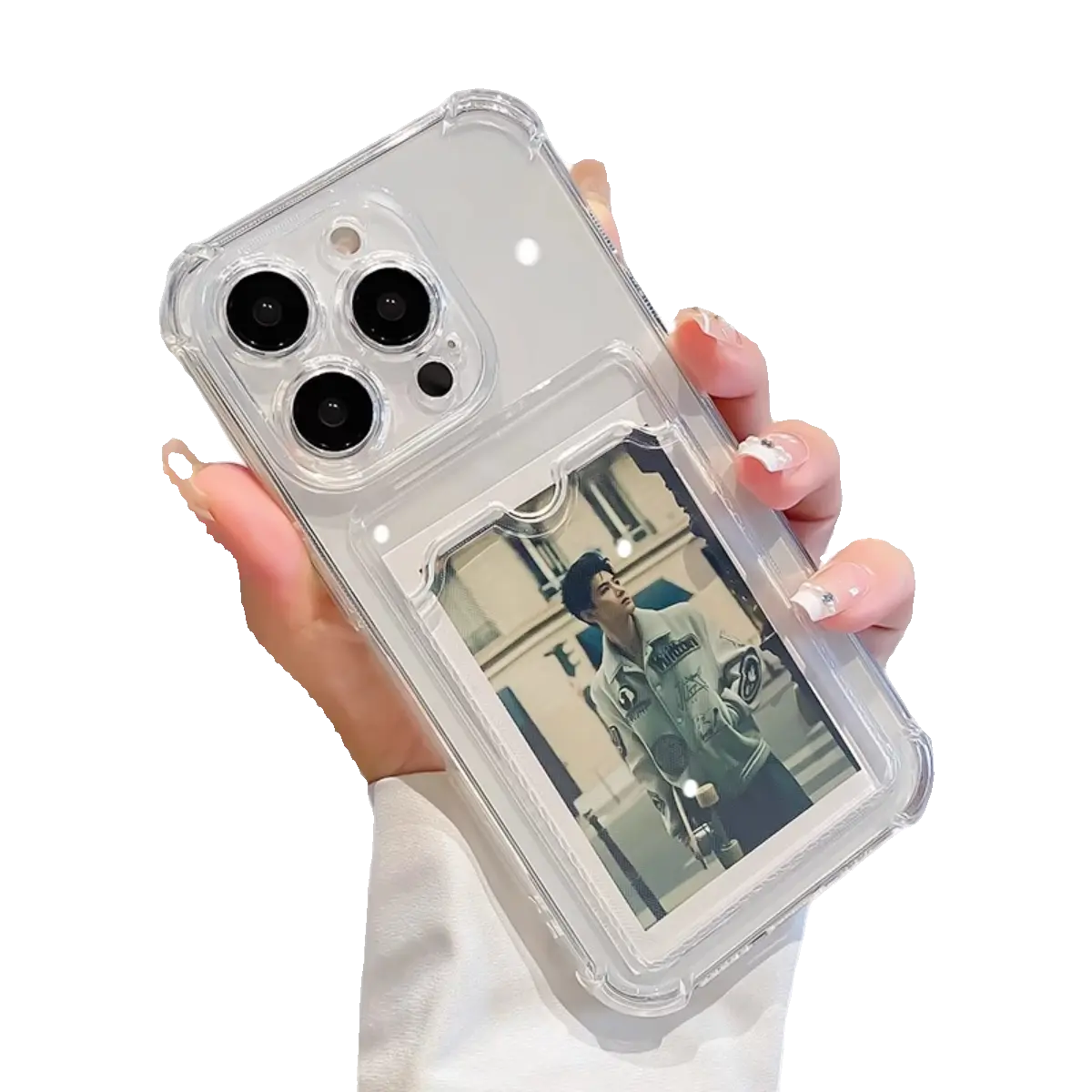 Transparent Silicone iPhone Case with Card Slots, DIY Photo Printing & High-Grade Anti-Fall Protection - Casing Cover Accessories for iPhone 17 Pro/16/15/14/13/12/11 Pro Max/Xr - Suitable for Couples