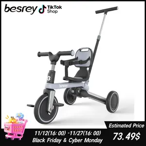 Besrey 5-in-1 Kid Tricycle with Adjustable Handlebar & Detachable Foot Pedals - Trike Folding Balance Bike for 1-3 Year Olds, Aluminum Alloy Frame & PU EVA Wheels