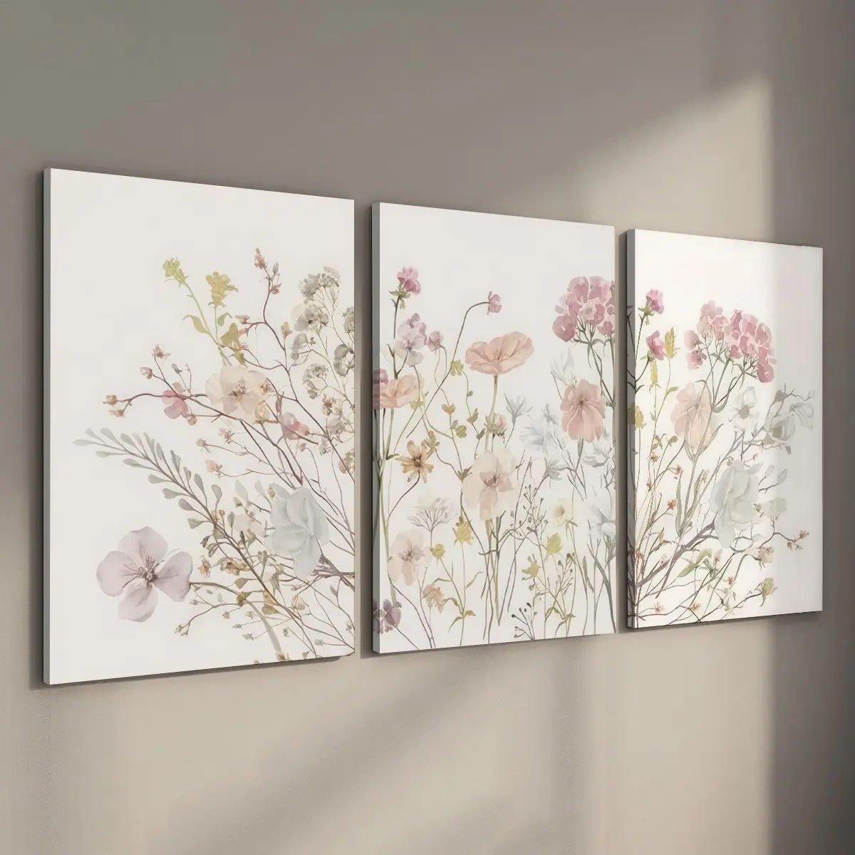 3Pcs Stretched Canvas Wildflower Wall Art, Hand-Wrapped Meadow Floral Prints Print Design, Floral Aesthetic Pattern, Wooden Inner Frame Botanical Decor, Gallery Wrapped Boho Flower Pictures for Nursery Living Room, 12x16in Ready to Hang