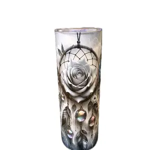 Dream Catcher 20oz Tumbler with Elegant Rose Design and Feather Accents for Unique Drinkware