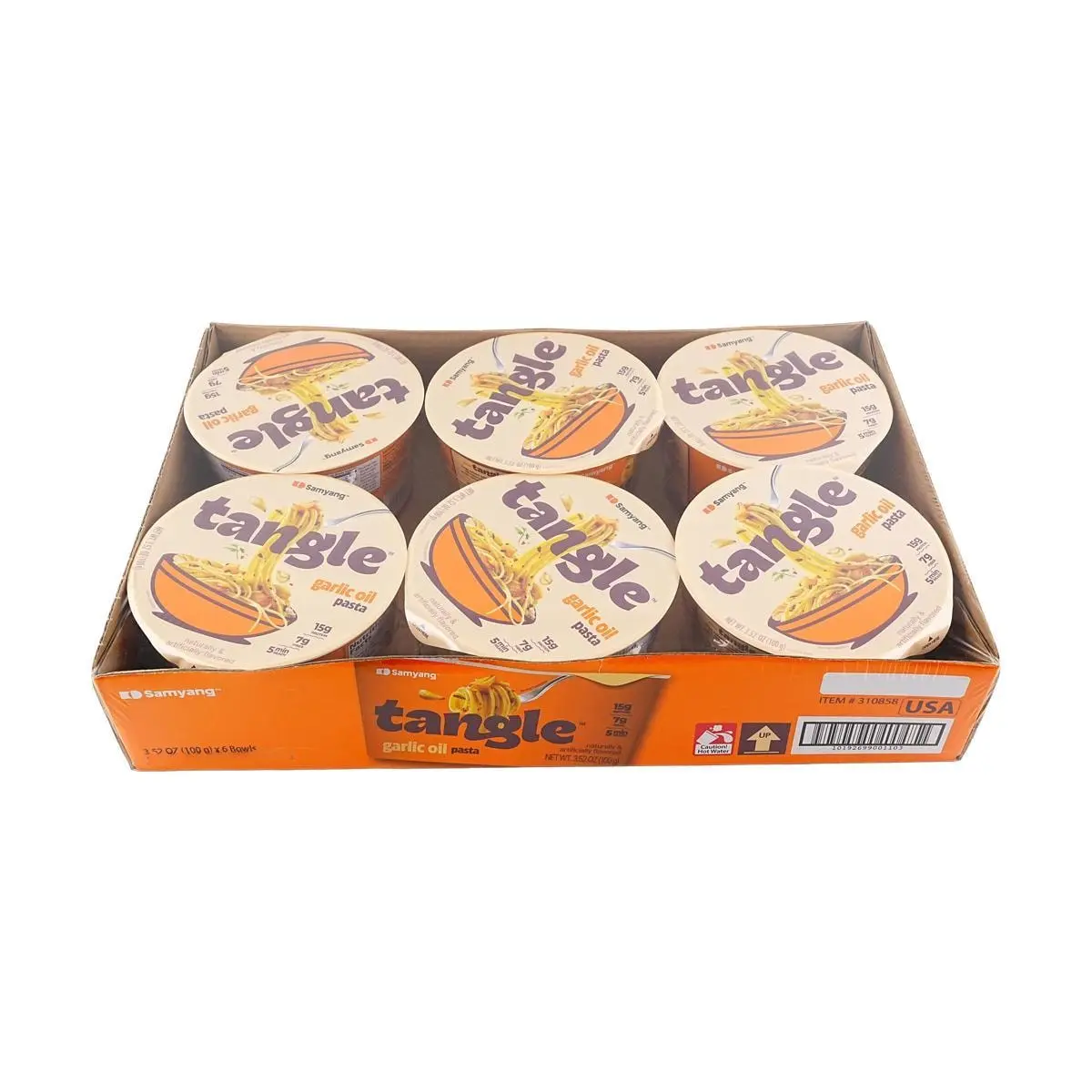 SAMYANG TANGLE Garlic Olive Oil Pasta - 6 Bowls (100g Each) | Low-Calorie High Protein Instant Noodles | Popular New Arrival | Costco Style
