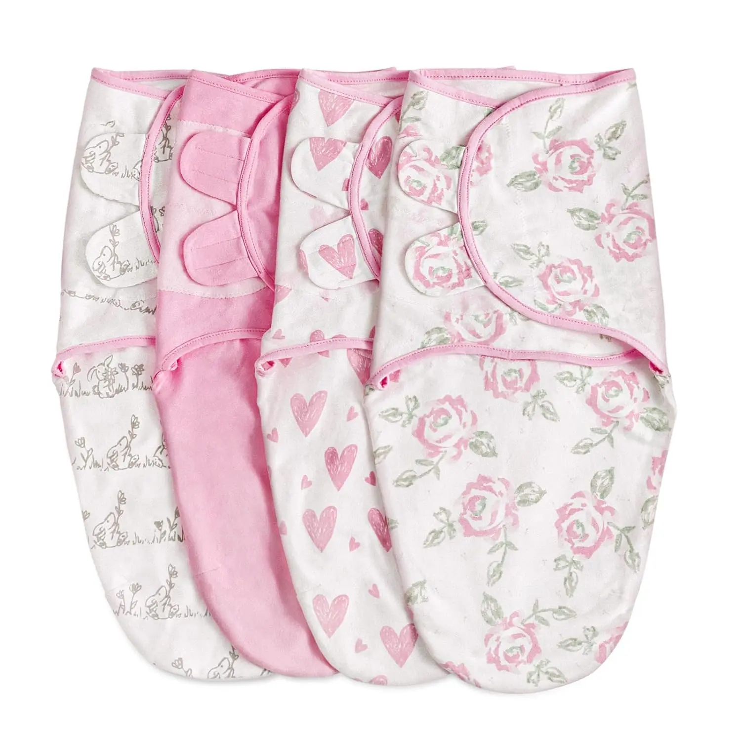 Organic cotton baby swaddle sleeping bag 4-piece set, suitable for newborns 0-3 months old, soft and comfortable, adjustable wrap blanket, helps improve baby's sleep