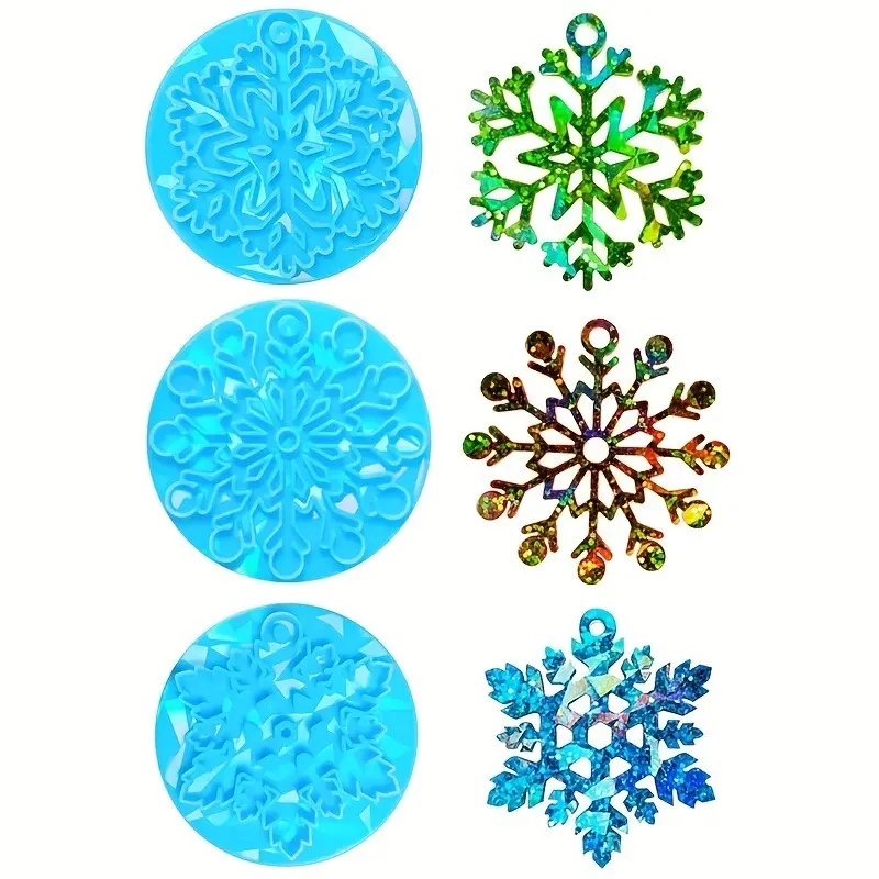 3pcs Holographic Snowflake Resin Molds, Silicone Christmas Ornament Decoration Snowflake Resin Mold Geometric Ornaments, Holiday Decor