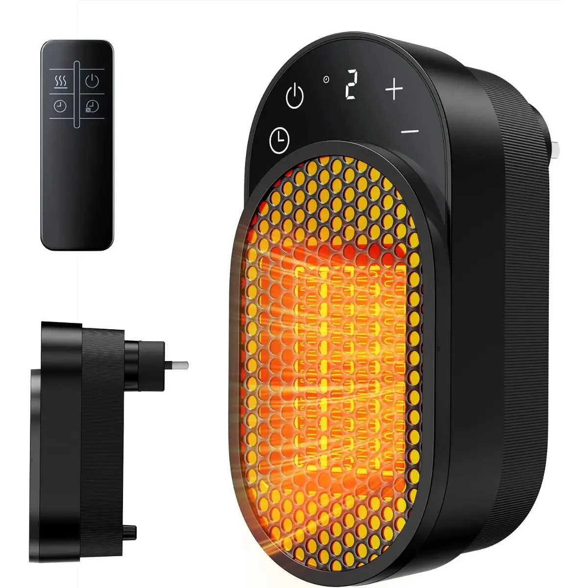 Electric Plug in Space Heater 450W 3s Fast Heating Adjustable Modes 12h Timer LED Display Portable Black for Office Dorm Room