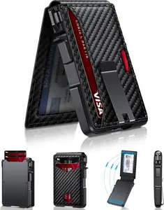 Minimalist Wallet for Men – Slim RFID Blocking Wallet with Money Clip | Waterproof Leather & Durable Carbon Fiber Finish | Holds 12+ Cards & ID Window | Premium Gift for Him