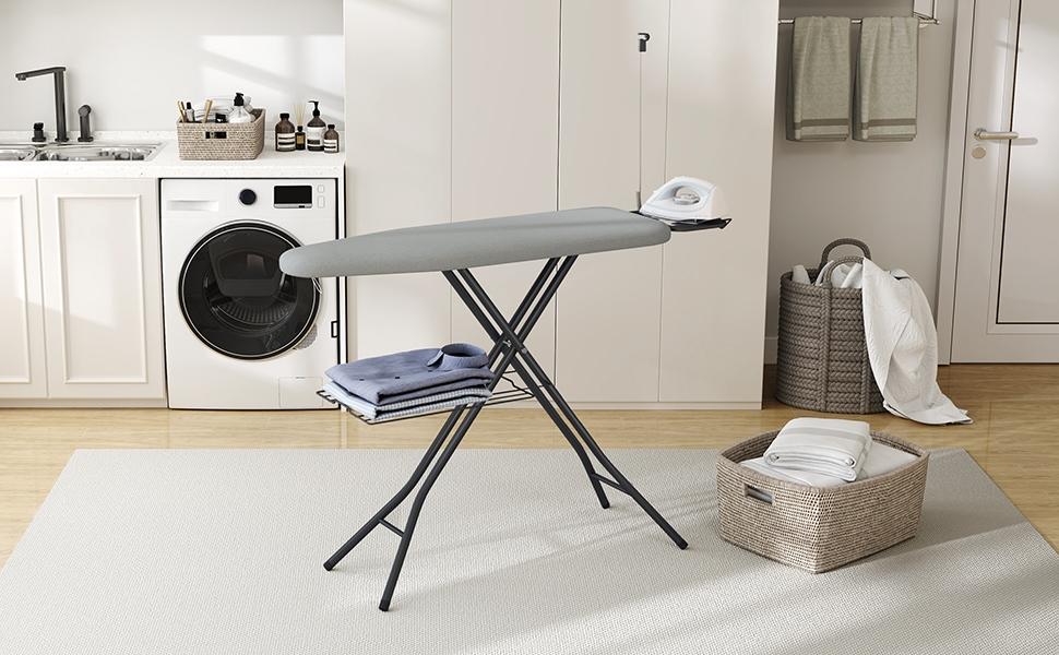 Yaheetech Ironing Board, Compact Iron Board with Cord Holder, Steam Iron Rest and Bottom Storage Tray, 9 Adjustable Heights & 3 Layer Cover, Folding Heavy Duty Ironing Board 52X14inch