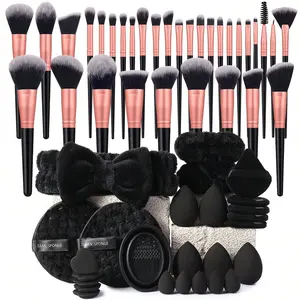 58PCS All-in-One Makeup Tools Set, 32PCS Professional Makeup Brushes, Makeup Sponges, Mini Sponges, Triangle & Mini Air Cushion Powder Puffs, Facial Cleansing Sponges, Hairband, Hand Bowl Straps and Brush Cleaning Tool, Travel Essentials