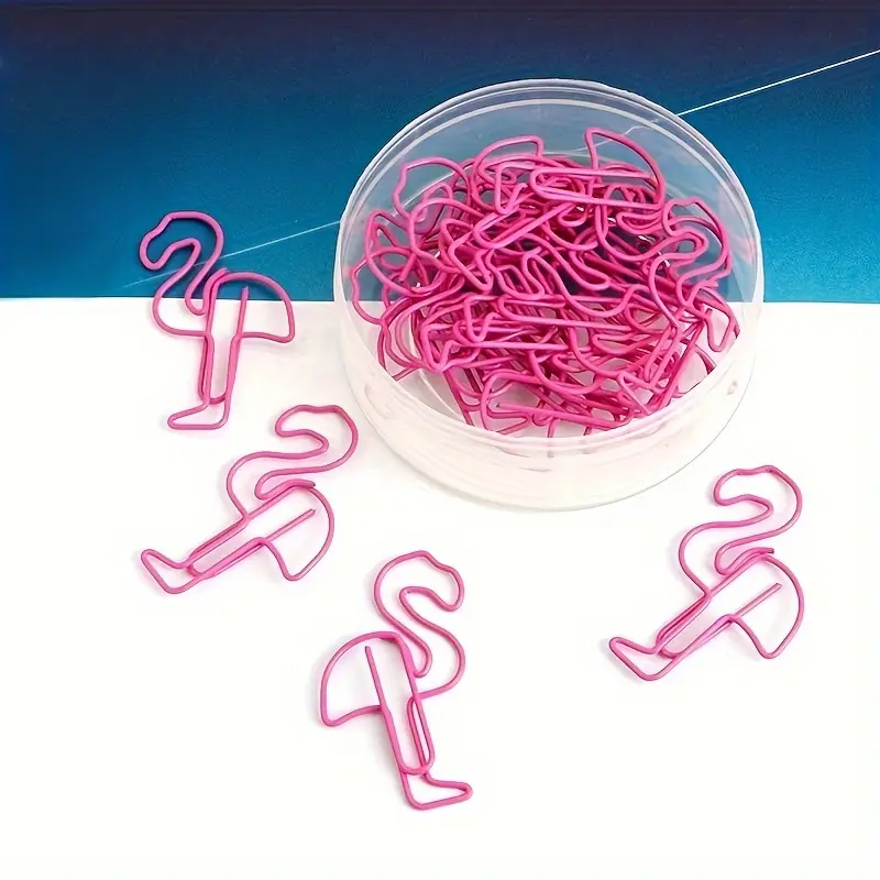 20PCS/bag Pink Flamingo Paper Clip Metal Paper Clips Bookmarks for Stationery Office, Flamingo Lovers, Stationery Office Supplies, Paperclips