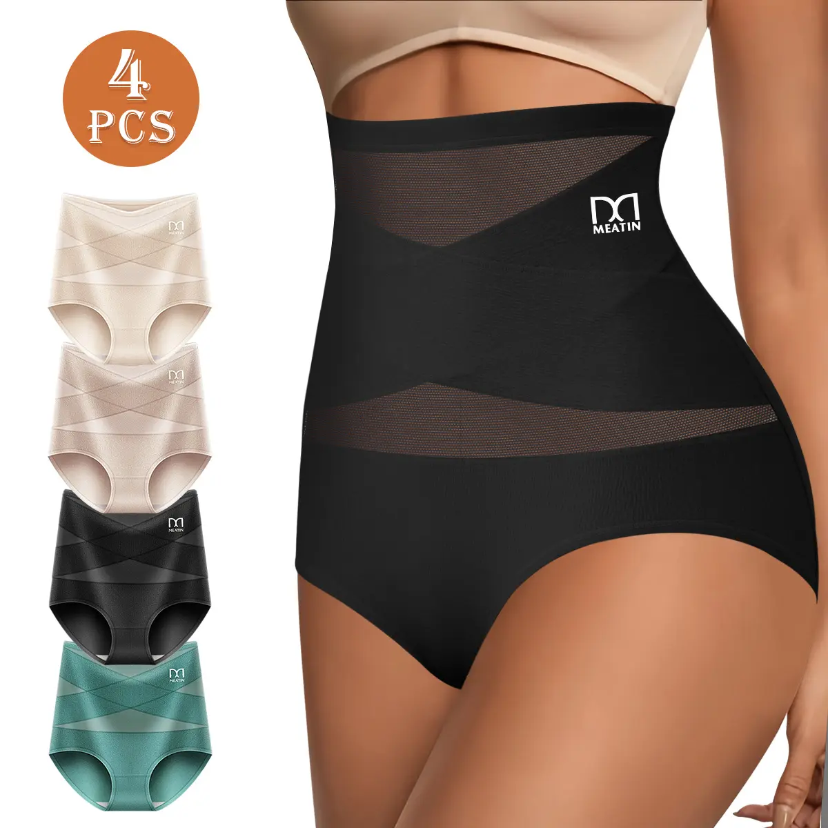 QUASTI 4-Piece High-Waisted Cotton Crossover Shaping Tummy Control Women's Panties, Silk Crotch, Soft and Breathable, Shaping and Firming for Hip Lifting, Comfortable Shaping Womenswear, Sizes S-XXL