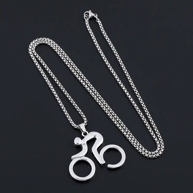 Fashion 3D Bicycle Rider Necklace, Alloy Summer Jewelry with 3d Bike Icon, Fashion Accessory for Cyclists, Alloy Chain, Pendant, Unisex, Pendant For Chain, 3D Bicycle Rider Pendant