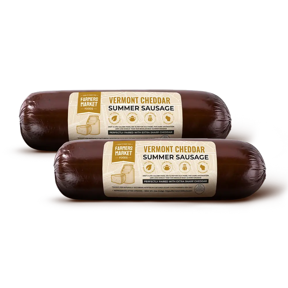 Farmers Market Foods Smoked Vermont Cheddar Flavored Natural Summer Sausage, 12oz 2-Pack, Food Staples & Cooking Essential
